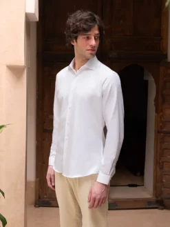 Chemise mousquetaire col italien en twill blanc
