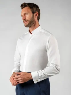 Chemise mousquetaire col inversé en popeline blanche