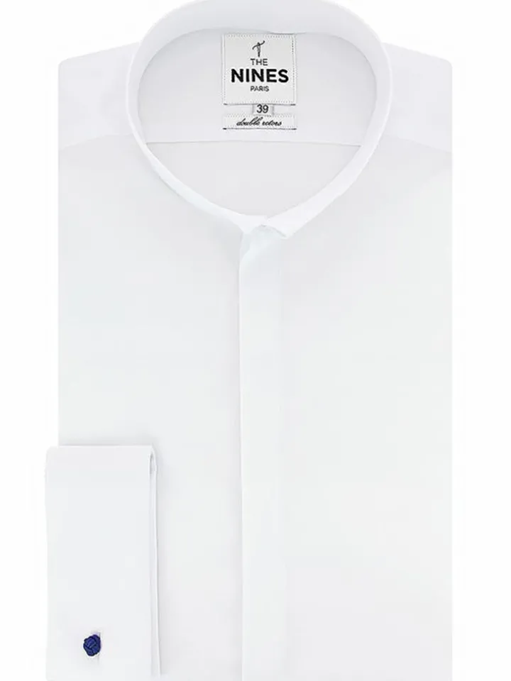 Chemise mousquetaire col inversé en popeline blanche