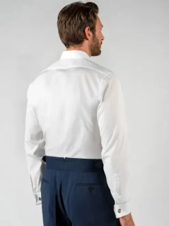 Chemise mousquetaire col inversé en popeline blanche