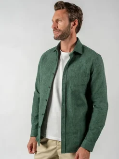 Chemise verte en flanelle épaisse col italien