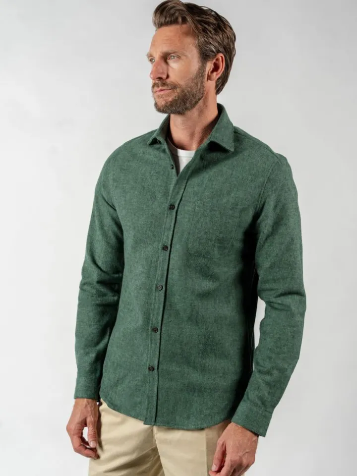 Chemise verte en flanelle épaisse col italien