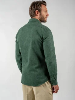Chemise verte en flanelle épaisse col italien
