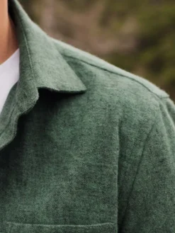 Chemise verte en flanelle épaisse col italien