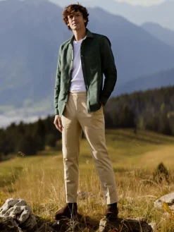 Chemise verte en flanelle épaisse col italien