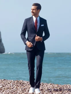 Costume Loro Piana natté bleu marine