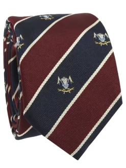 Cravate club en soie bleu marine et bordeaux à motifs