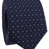 Cravate en soie bleu marine à pois