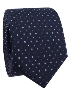Cravate en soie bleu marine à pois