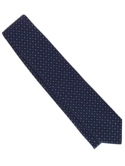 Cravate en soie bleu marine à pois