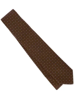 Cravate en soie marron à pois
