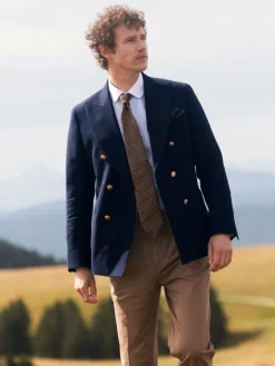Cravate marron à motifs géométriques bleus