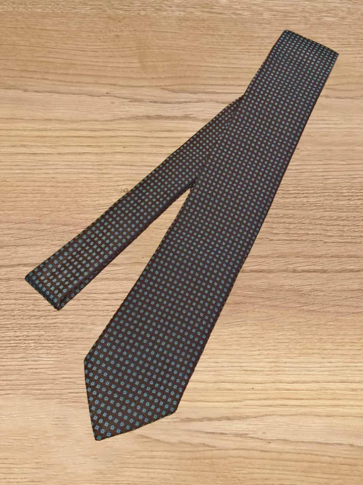 Cravate marron à motifs géométriques bleus