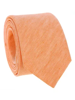 Cravate orange en soie et lin nattés Bergame