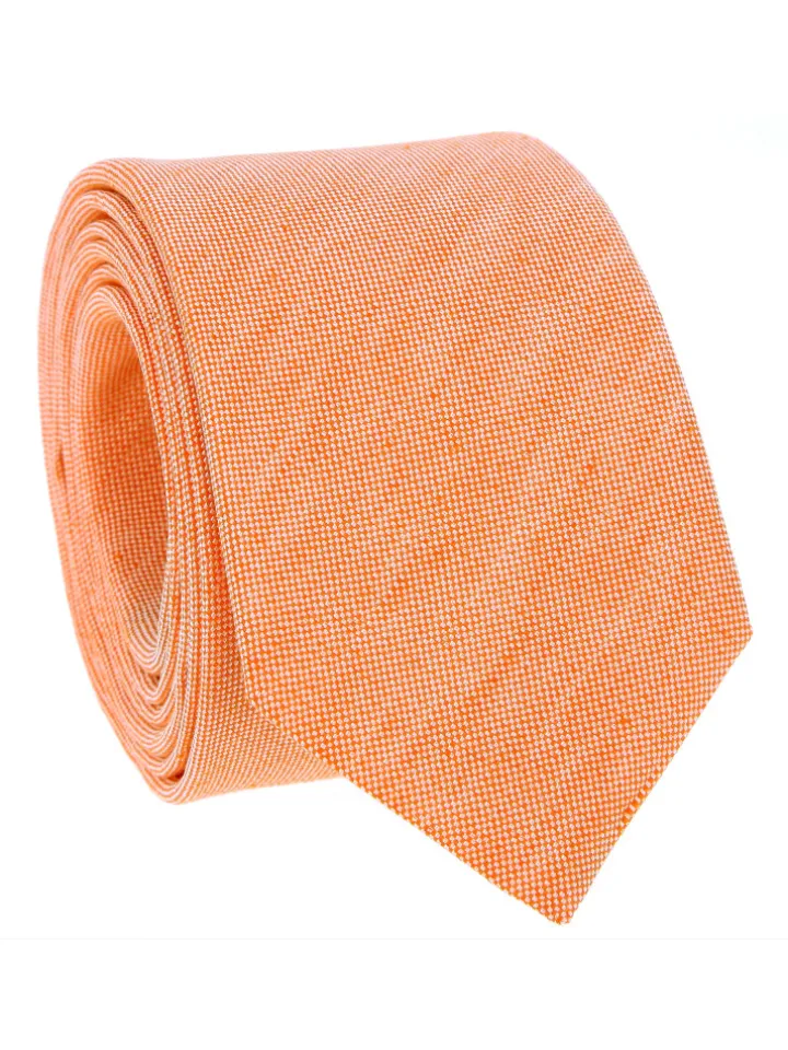 Cravate orange en soie et lin nattés Bergame