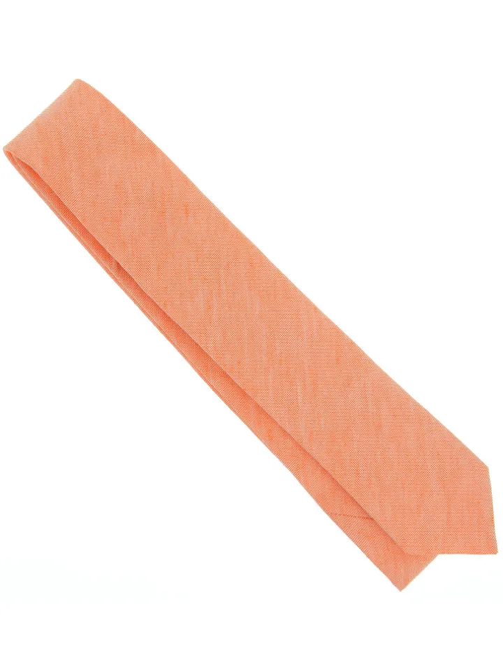 Cravate orange en soie et lin nattés Bergame