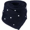 Cravate tricot en soie bleu marine à pois blancs
