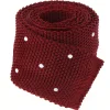 Cravate tricot en soie rouge grenat à pois blancs