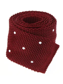 Cravate tricot en soie rouge grenat à pois blancs
