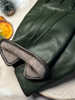 Gants en cuir kaki doublure cachemire
