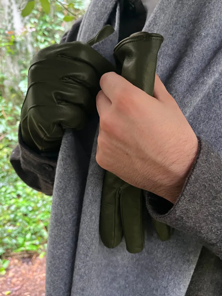 Gants en cuir kaki doublure cachemire