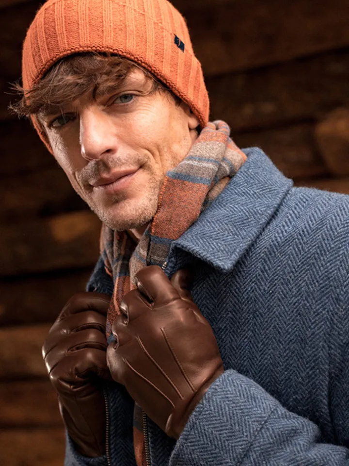 Gants en cuir marron doublure cachemire