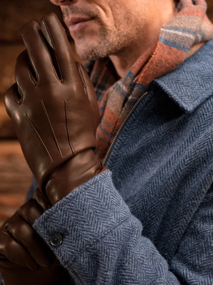 Gants en cuir marron doublure cachemire
