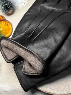 Gants en cuir noir doublure cachemire