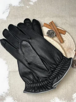 Gants en cuir tactiles noirs couture extérieure