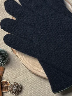 Gants en laine bleu marine doublure cachemire beige