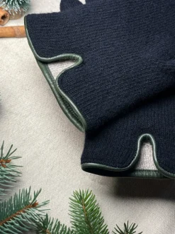 Gants en laine bleu marine doublure cachemire beige