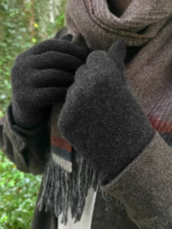 Gants en laine gris anthracite doublure cachemire beige