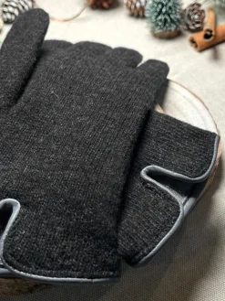 Gants en laine gris anthracite doublure cachemire beige