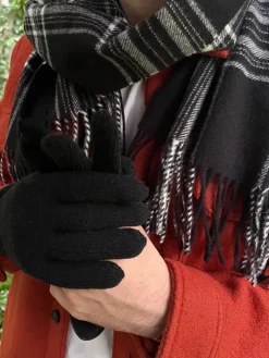 Gants en laine noirs doublure cachemire beige