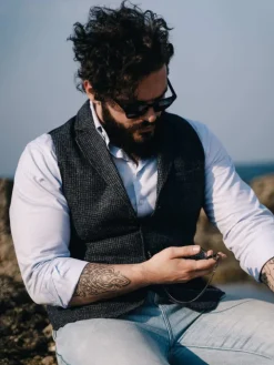 Gilet homme en laine mélangée bleu marine