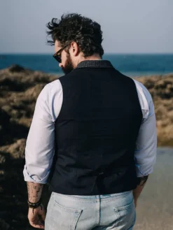 Gilet homme en laine mélangée bleu marine