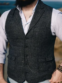 Gilet homme en laine mélangée bleu marine
