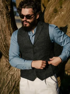 Gilet homme en laine mélangée vert