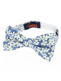 Noeud papillon liberty bleue à fleurs blanches jasmin