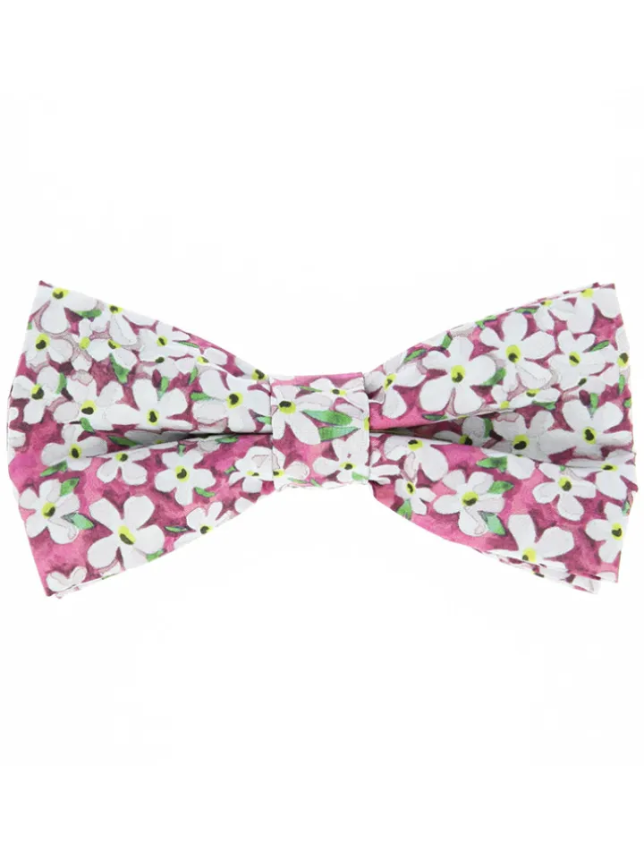 Noeud papillon liberty rose à fleurs blanches jasmin