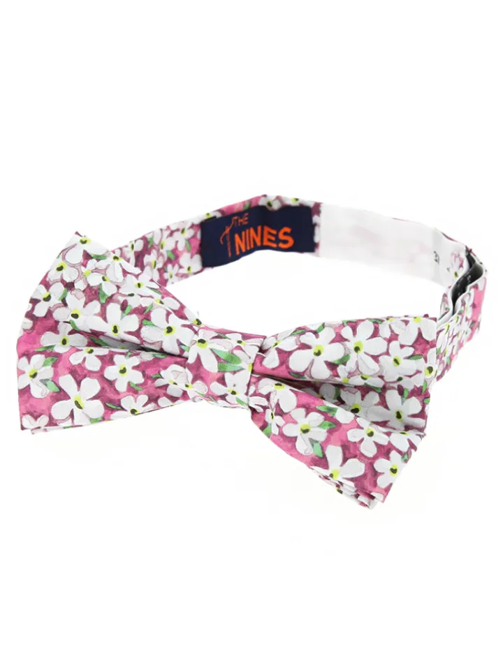 Noeud papillon liberty rose à fleurs blanches jasmin