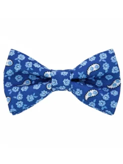 Noeud papillon motif cachemire et fleurs bleu