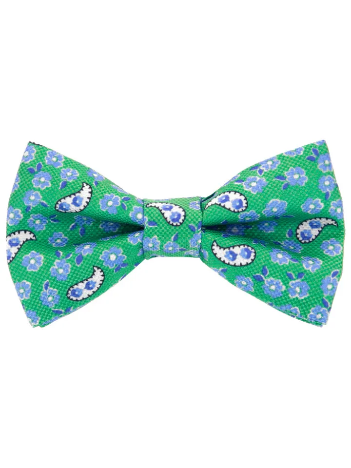 Noeud papillon motif cachemire et fleurs vert
