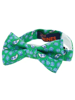 Noeud papillon motif cachemire et fleurs vert