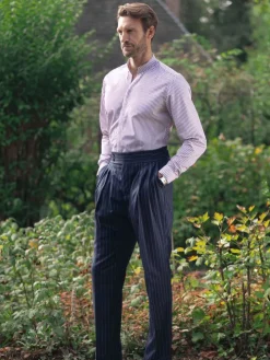 Pantalon en flanelle bleu marine à rayures Tregorn