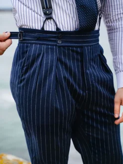 Pantalon en flanelle bleu marine à rayures Tregorn
