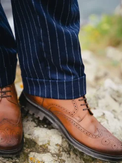 Pantalon en flanelle bleu marine à rayures Tregorn