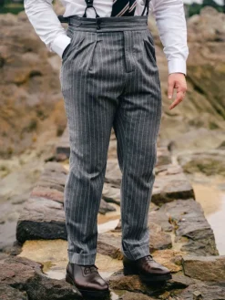 Pantalon en flanelle grise à rayures Tregorn