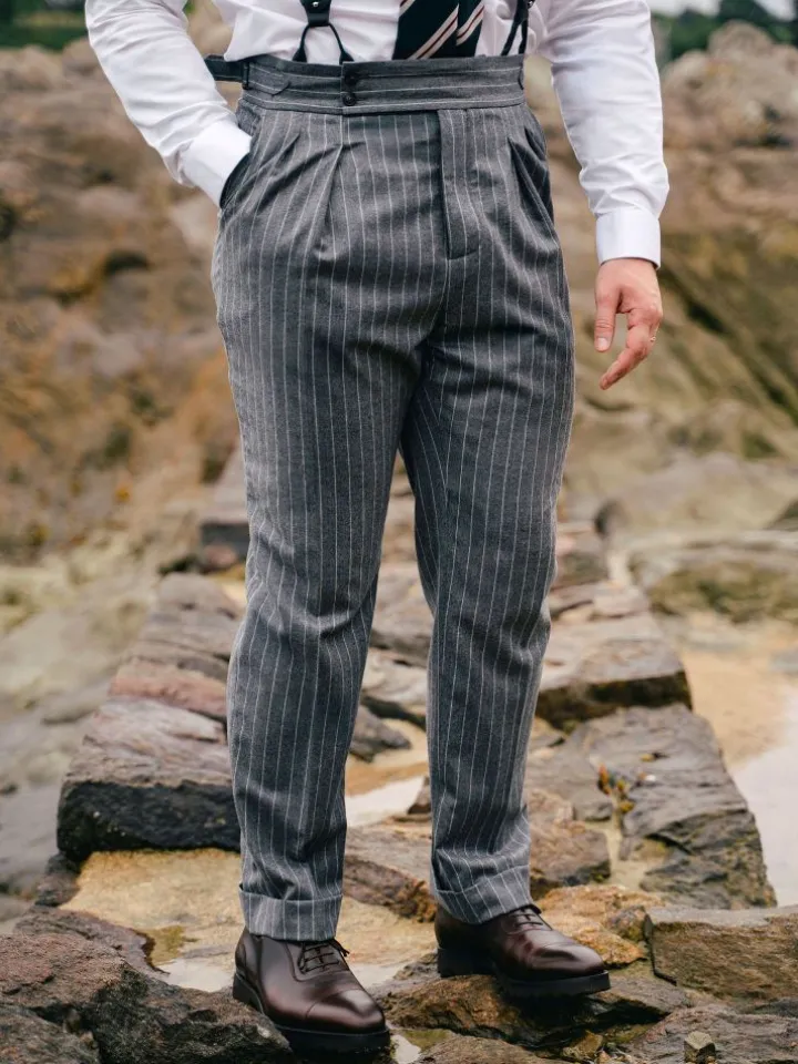 Pantalon en flanelle grise à rayures Tregorn
