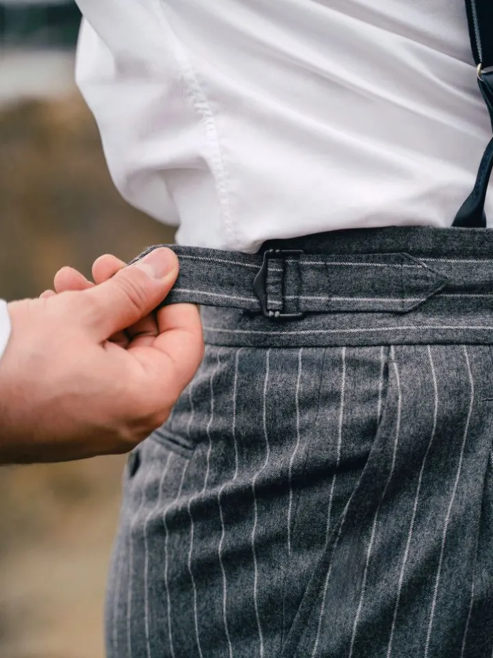 Pantalon en flanelle grise à rayures Tregorn